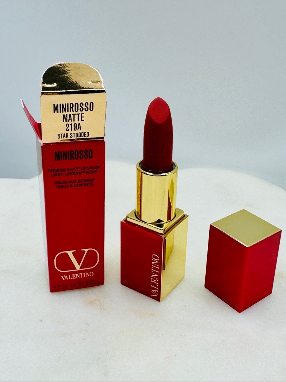 Valentino MiniRosso Matte Lipstick in Bright Red with Gold Logo